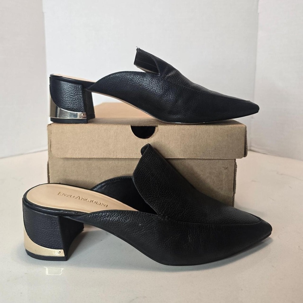Enzo Anglioni Women Shoes Black Gold Leather in Women's Size 7.5